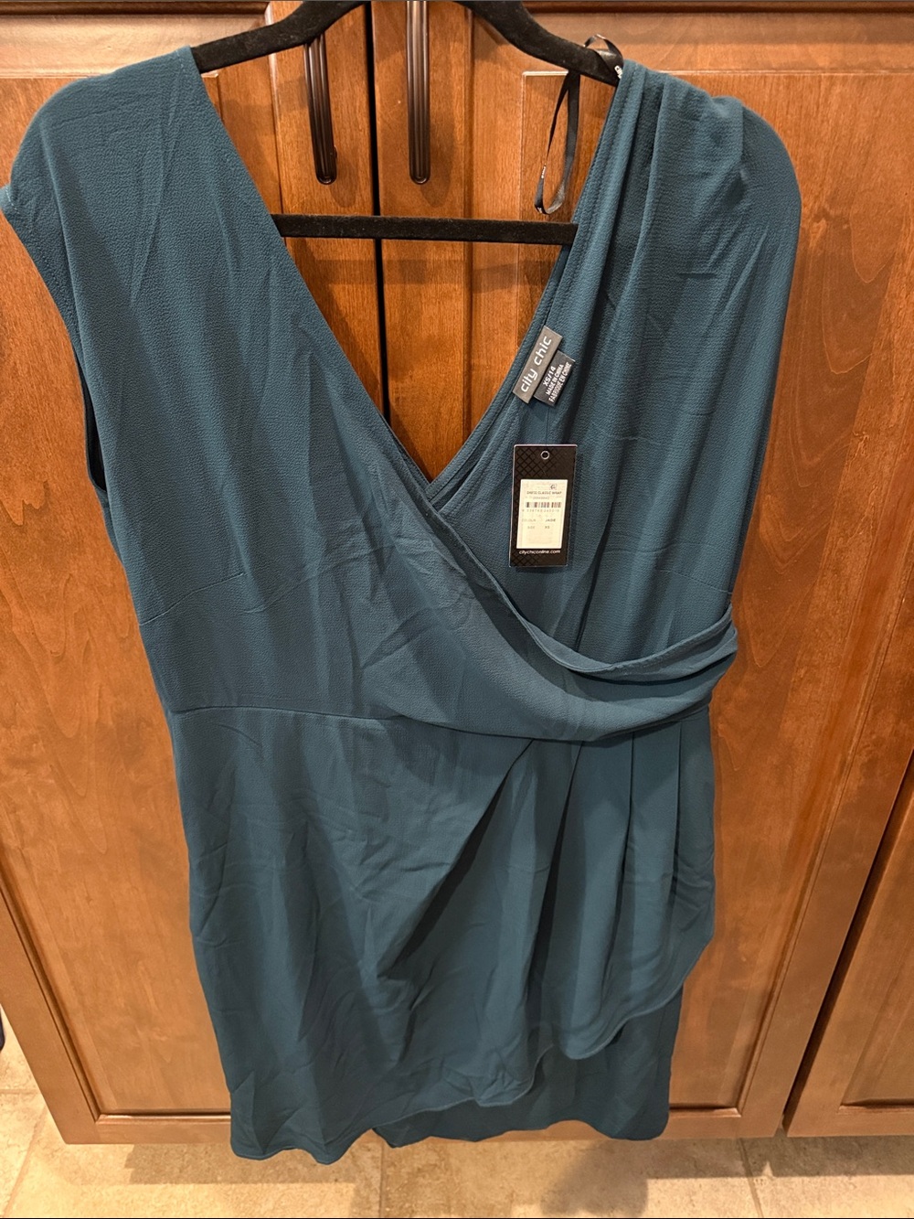 City Chic Teal Faux-Wrap Pleat-Detail Midi Dress